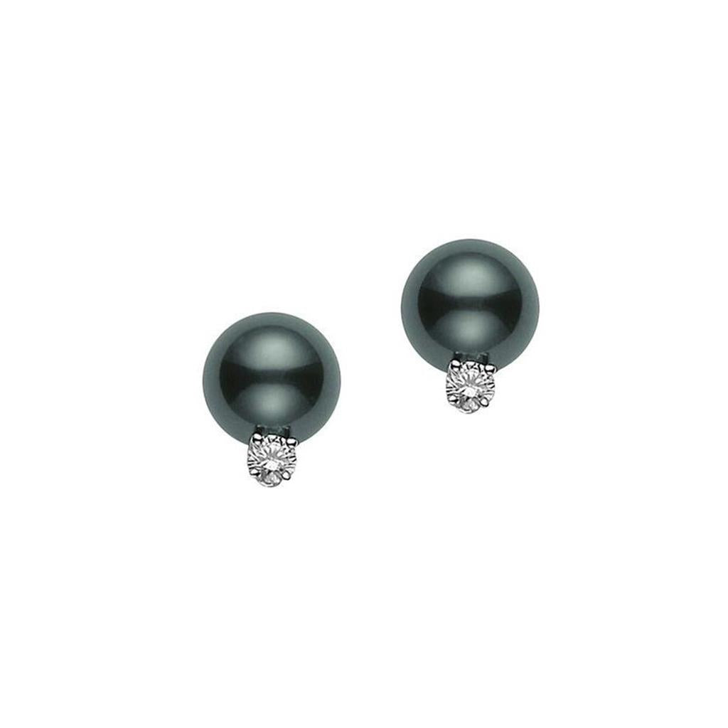 Mikimoto Black South Sea Pearl Diamond Earrings