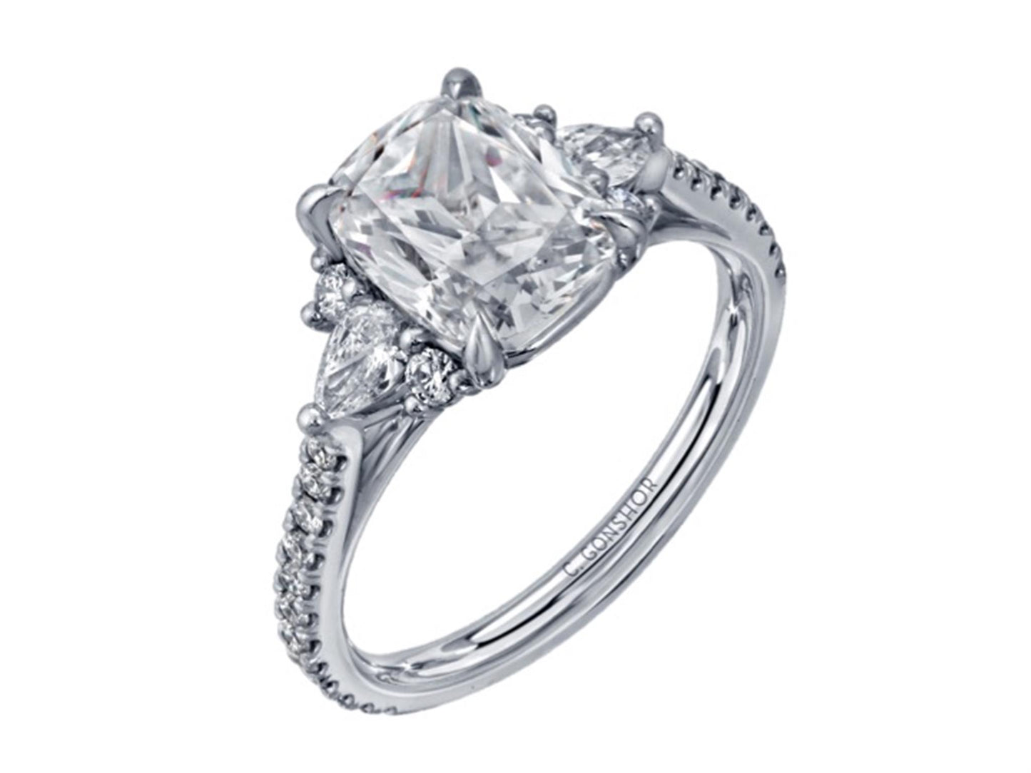 Couture Cushion Cut w/ Pear & Round Diamond Sides