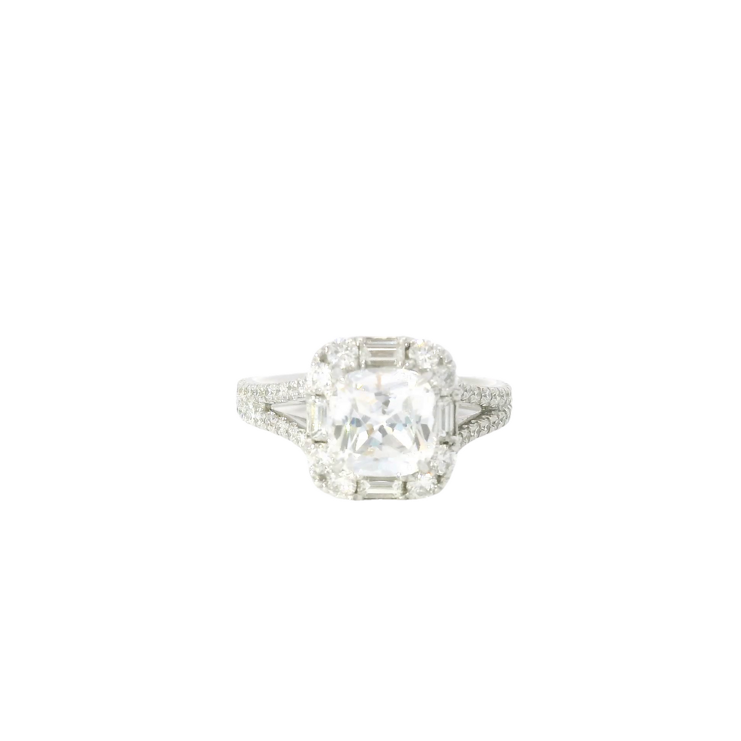 Couture Baguette Halo & Cushion Center Engagement Ring Setting