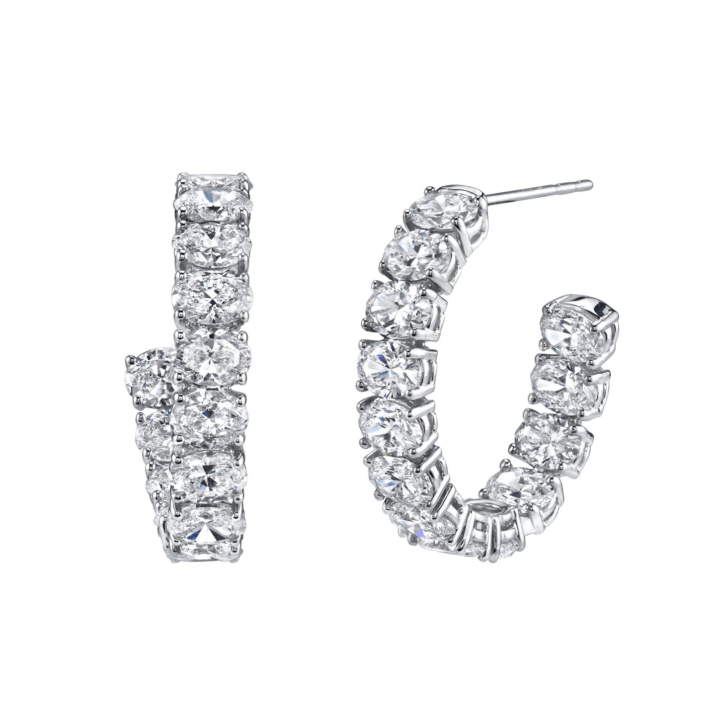 Couture Oval Cut Diamond Hoop Earrings in 18k White Gold & 6ct Diamonds
