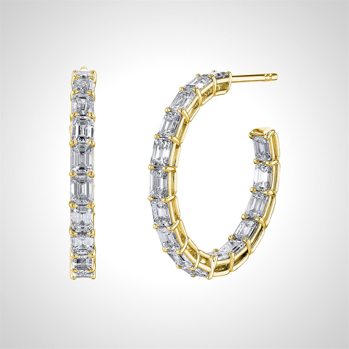Couture Emerald Cut Diamond Hoop Earrings in 18k Yellow Gold & 4ct Diamonds