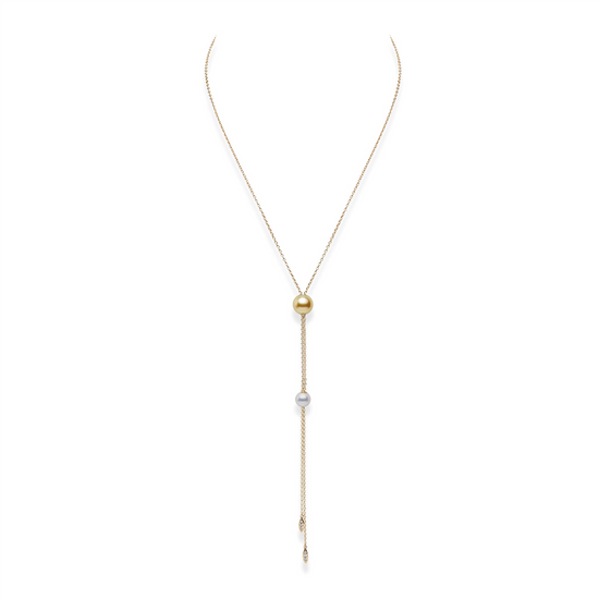 Mikimoto Mixed Pearl & Diamond Gold Lariat Necklace