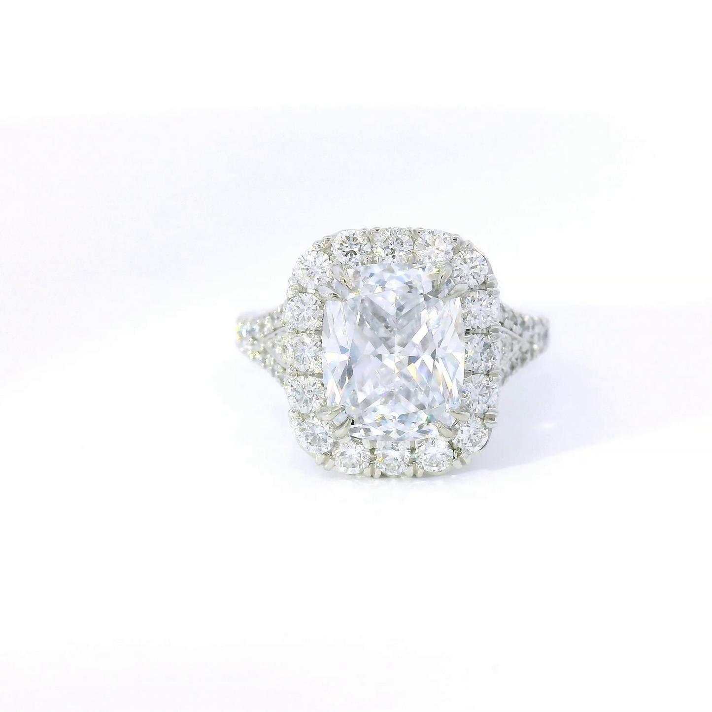 Couture Radiant Center w/ Diamond Halo & Split Diamond Sides Engagement Ring Setting