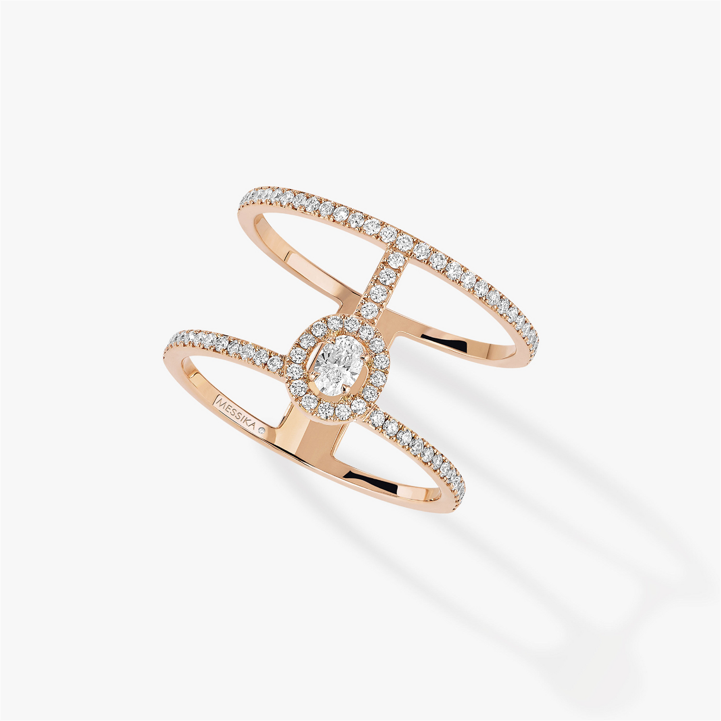 Messika Rose Gold Glam'Azone 2 Row Pavé Ring