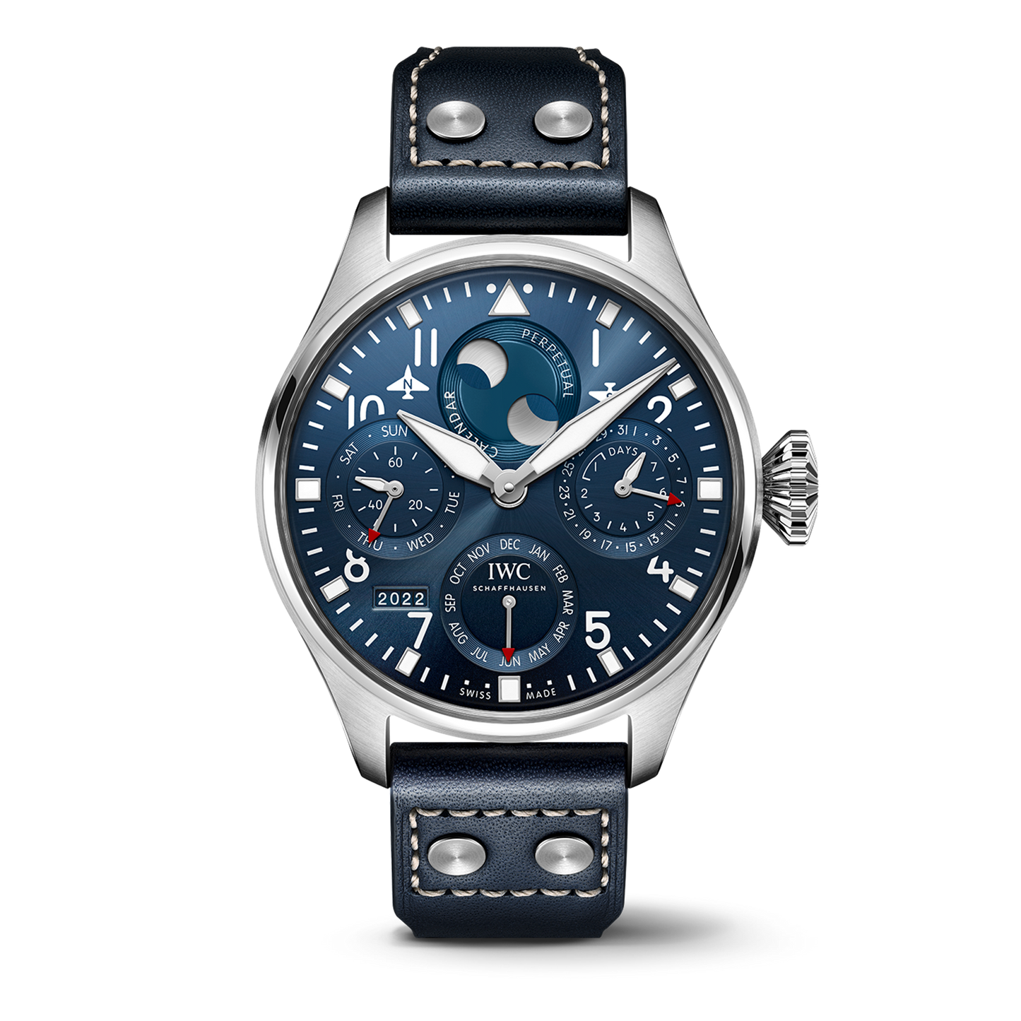 IWC Shaffhuasen Big Pilot's Watch Perpetual Calendar 46mm w/ Blue Dial & Blue Calf Strap