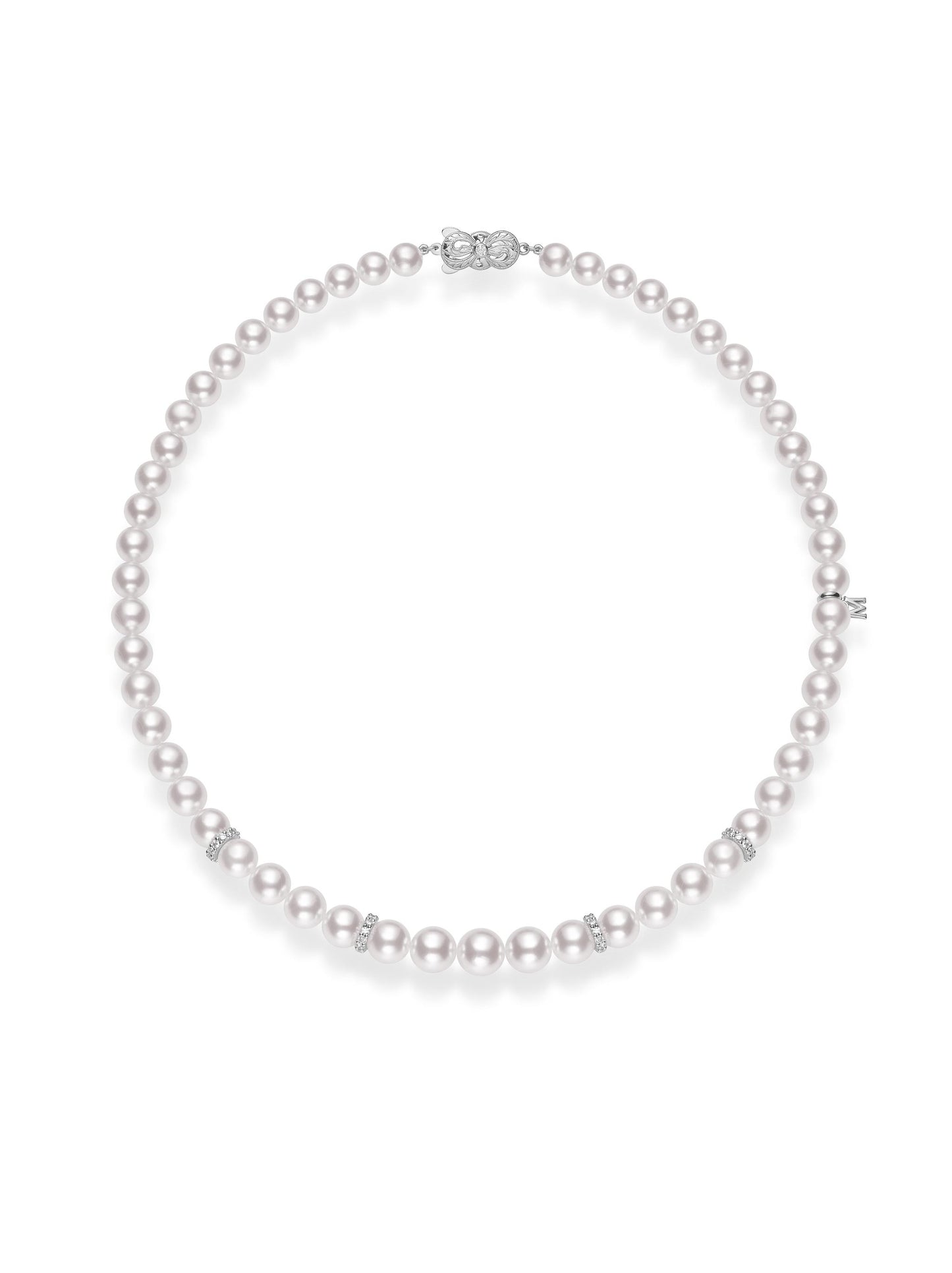 Mikimoto 18" Akoya Pearl Graduated Strand Necklace w/ Diamond Rondelles