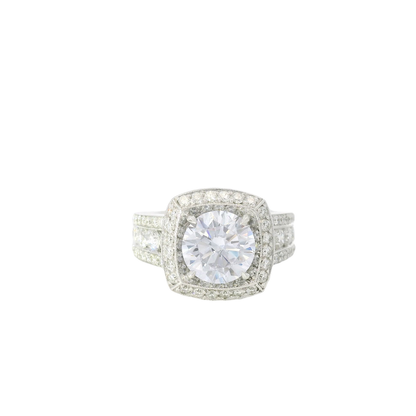 Couture Round Center w/ Diamond Halo & 3 Row Diamond Sides