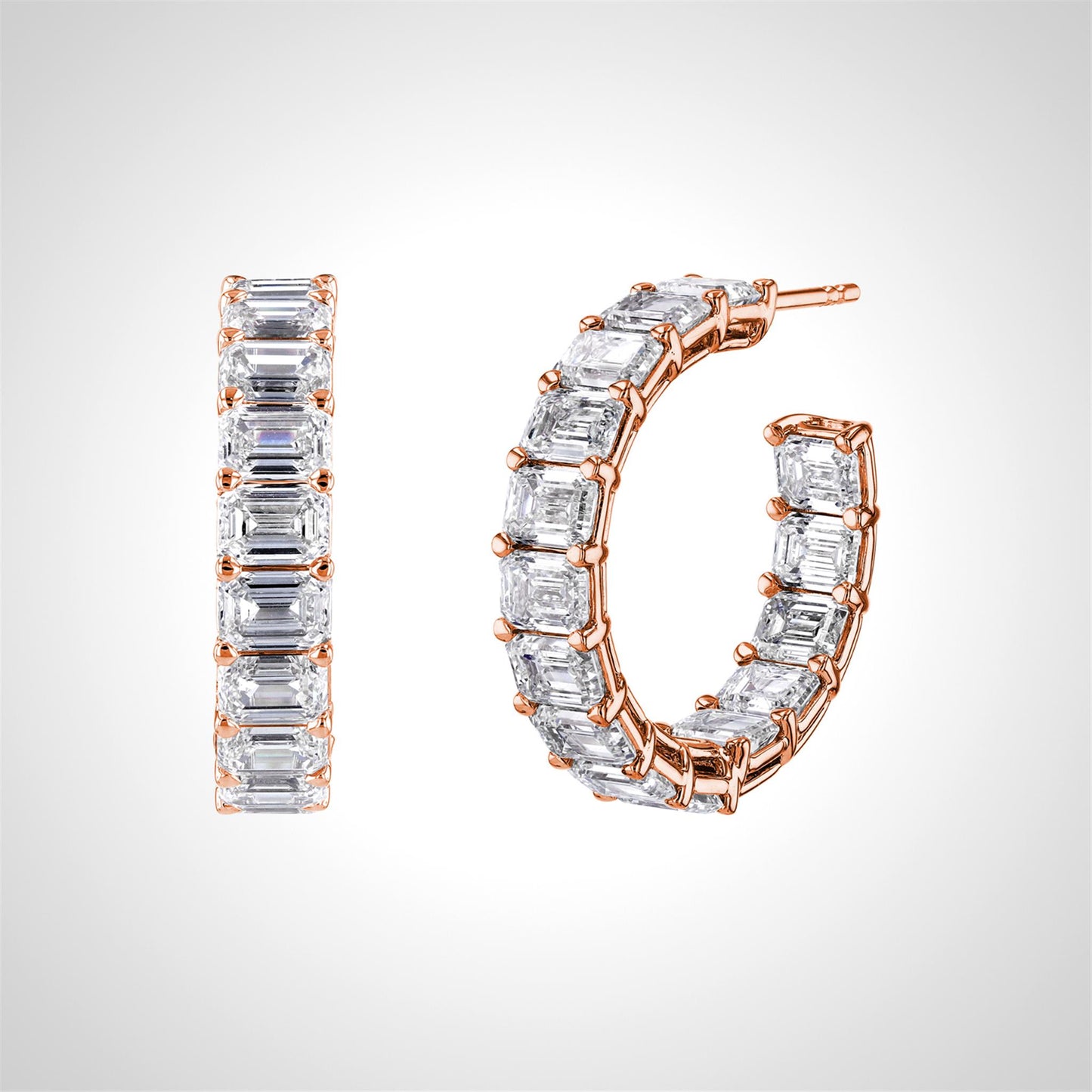 Couture Emerald Cut Hoop Earrings in 18k Rose Gold & 5.25ct Diamonds