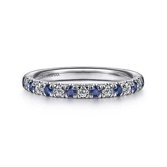 Gabriel & Co. White Gold 15 Stone Diamond & Sapphire Ring