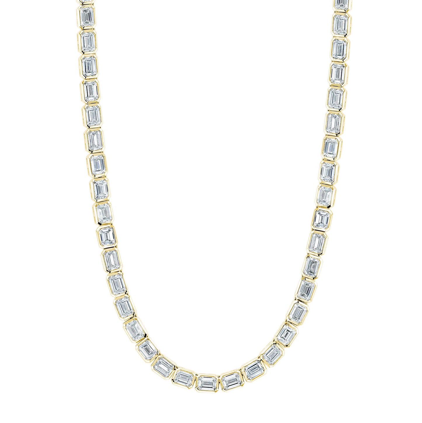 Couture  East/West Emerald Cut Bezel Set Diamond Necklace in 18k Gold