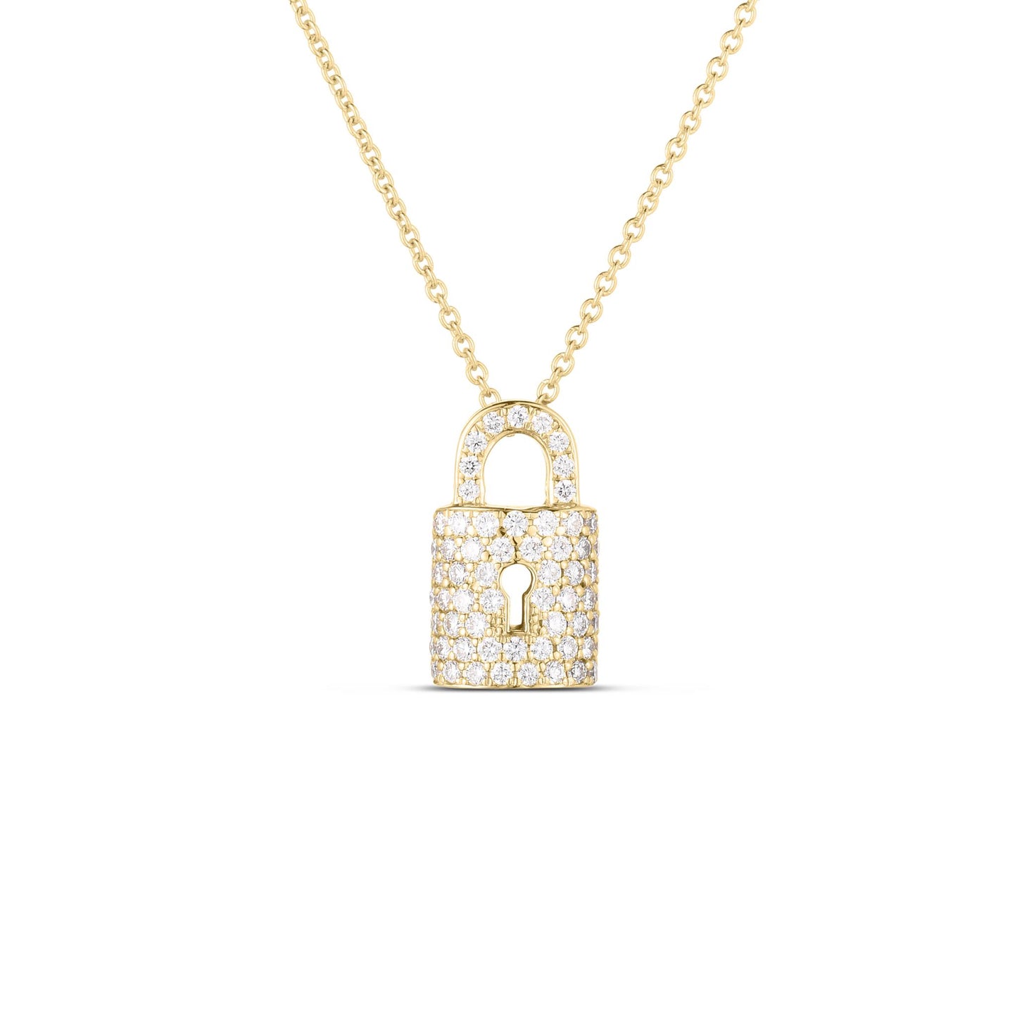 Roberot Coin Diamond Lock Charm Necklace - Yellow Gold