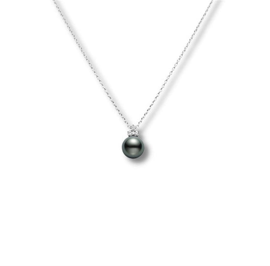 Mikimoto Black South Sea Pearl & Diamond Cluster Necklace
