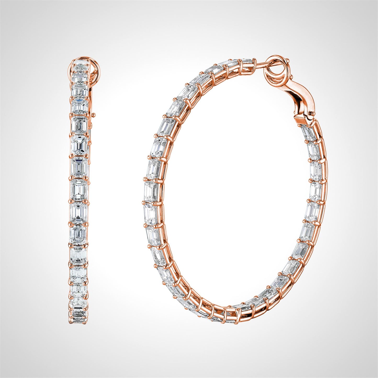 Couture Emerald Cut Diamond Hoop Earrings in 18k Rose & 6ct Diamonds