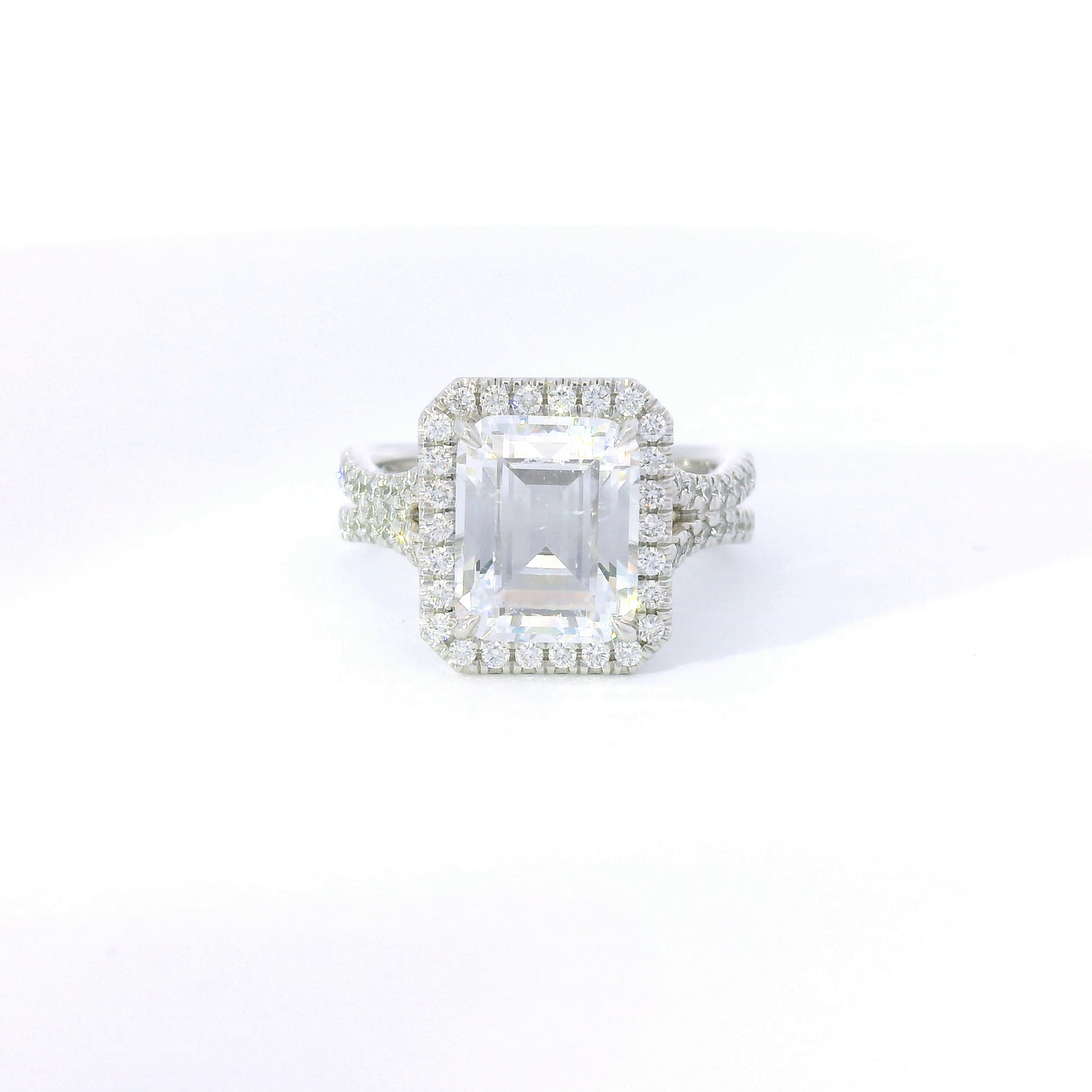 Couture Emerald Center w/ Diamond Halo & Split Diamond Sides Engagement Ring Setting