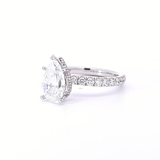 Pear Shaped Center w/ Diamond Hidden Halo & Diamond Sides Semi-Mount Engagement Ring