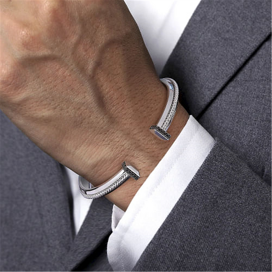 Gabriel & Co. Sterling Silver Open Cuff Bracelet with Black Spinel
