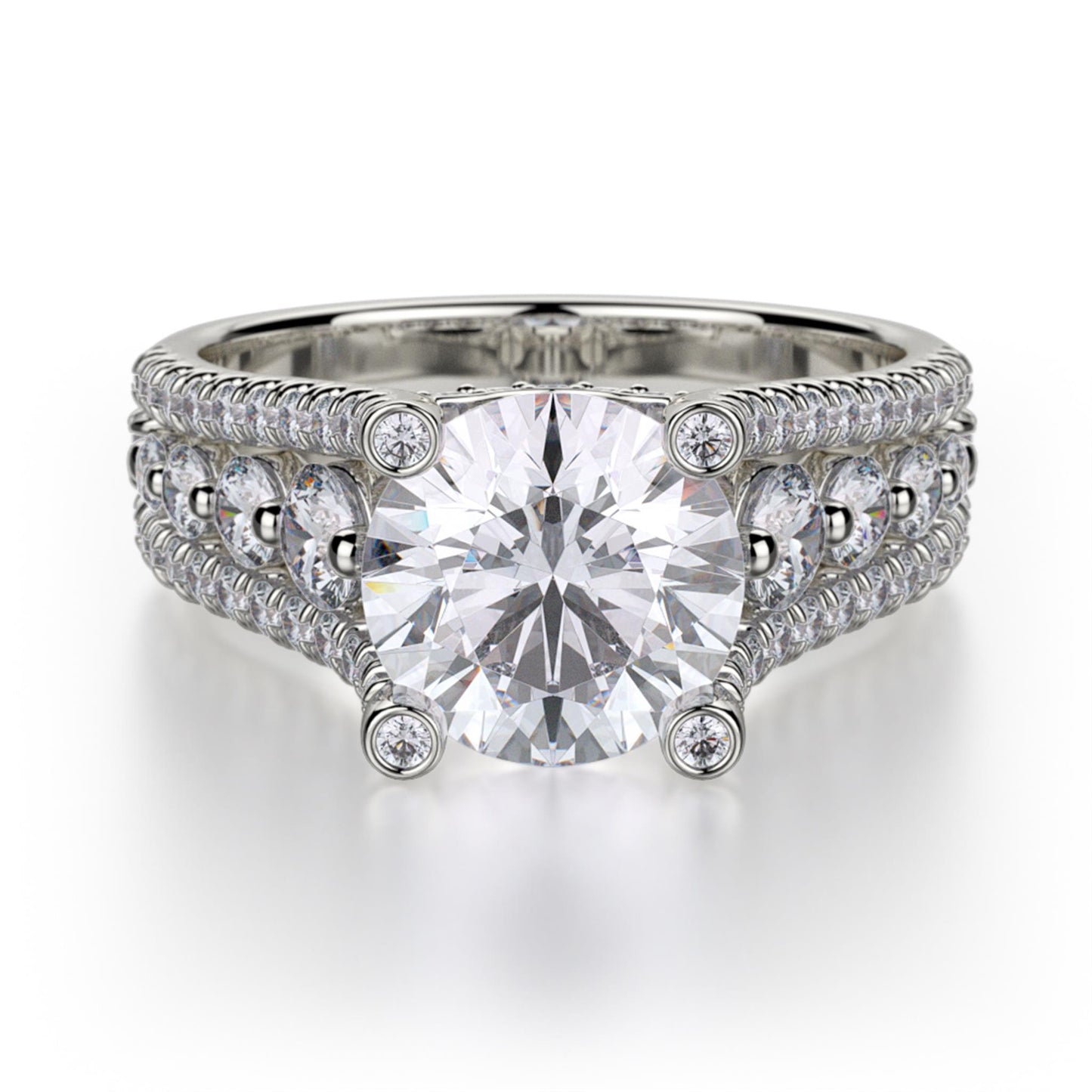 3 Row Shared Prong Engagement Ring Setting in 18k White Gold