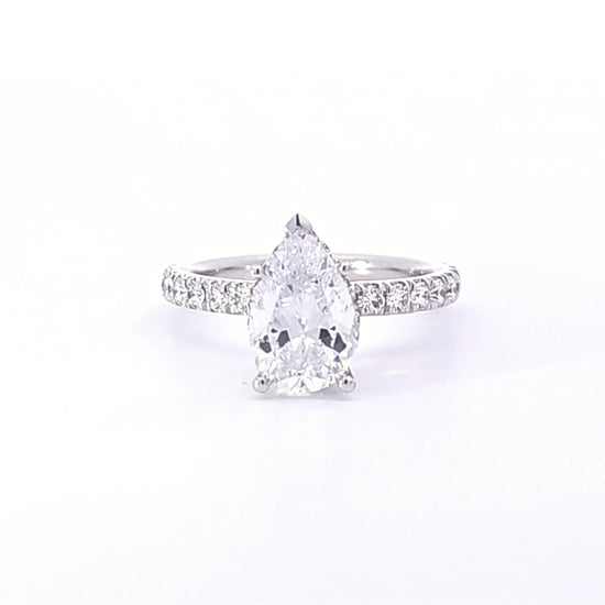 Pear Shaped Center w/ Diamond Hidden Halo & Diamond Sides Semi-Mount Engagement Ring