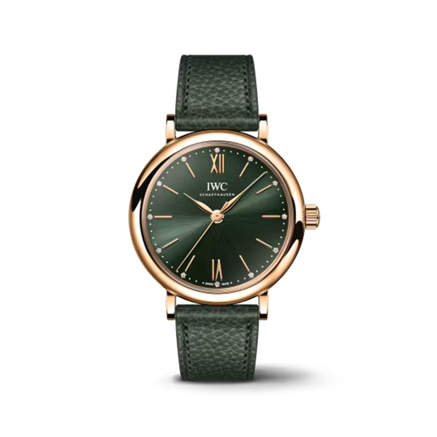 IWC Shaffhausen Portofino Automatic 34mm in 18k Gold w/ Green Dial & Calf Strap