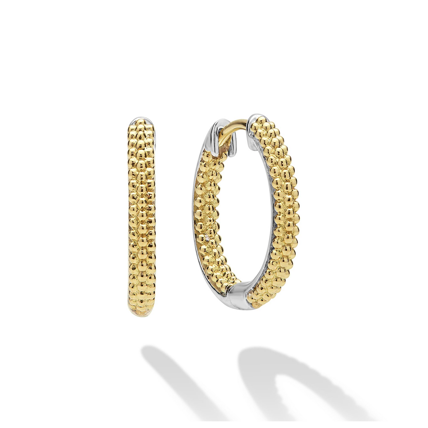 Lagos Two-Tone Caviar Huggie Earrings in Sterling Silver and 18k Gold