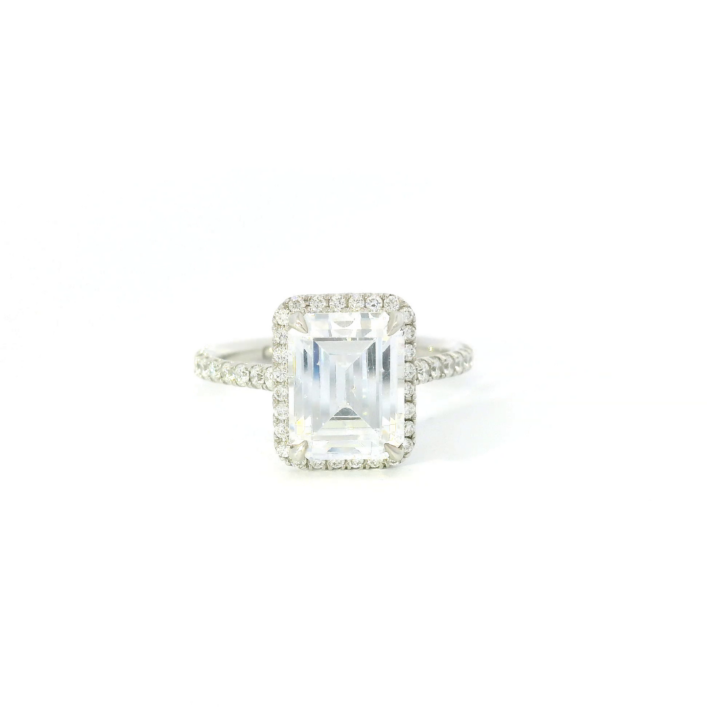 Couture Emerald Center w/ Diamond Halo & Cathedral Sides Engagement Ring Setting
