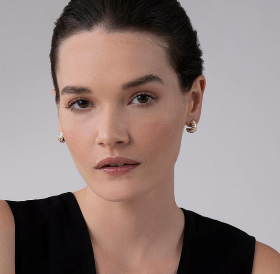 Lagos Two-Tone  Caviar Beading Flute Huggie Earrings