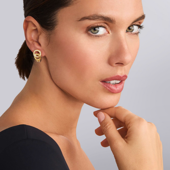 Lagos Two-Tone Interlocking Diamond Omega Clip Earrings in Sterling Silver and 18k Gold
