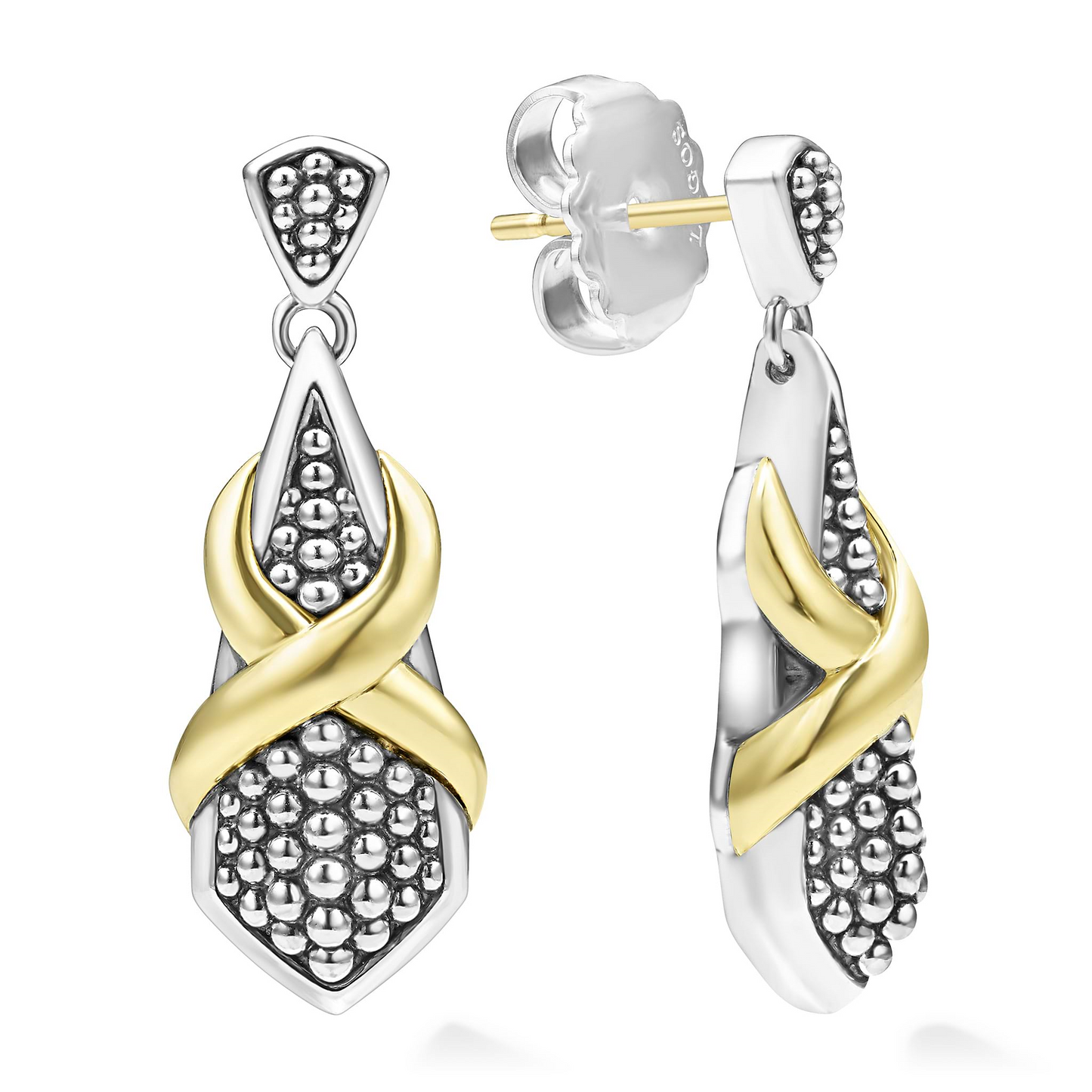 Lagos Two-Tone X Drop Earrings in Sterling Silver and 18k Gold