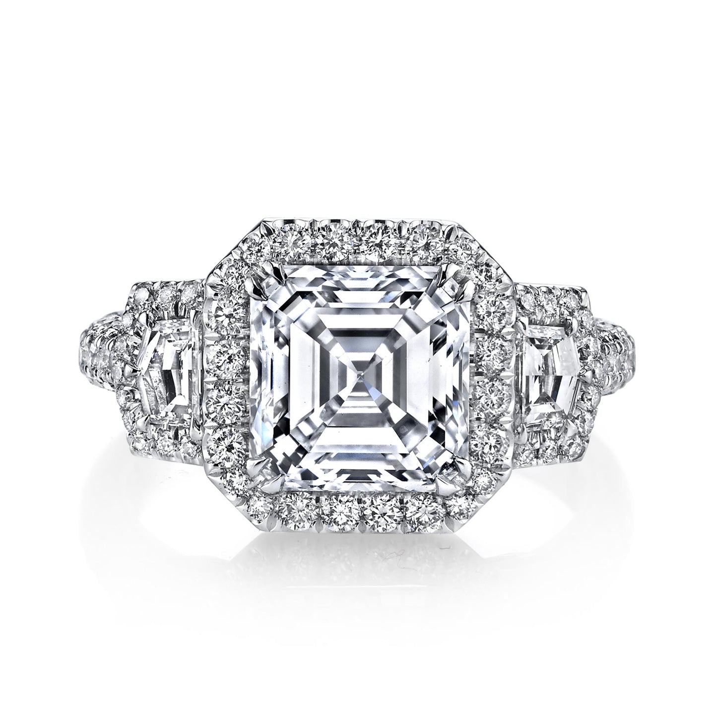 Joshua J Platinum 3ct Asscher-Cut Three Stone Ring