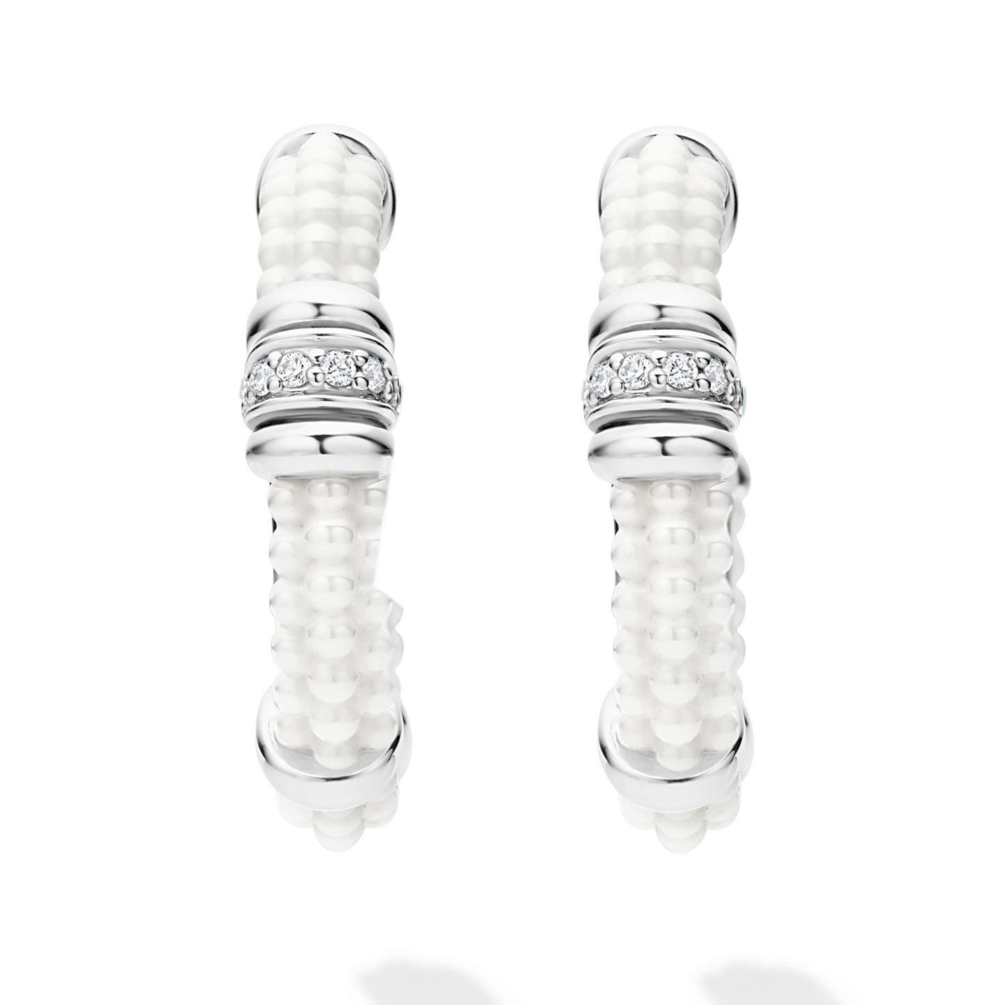 Lagos White Ceramic and Diamond Hoop Earrings