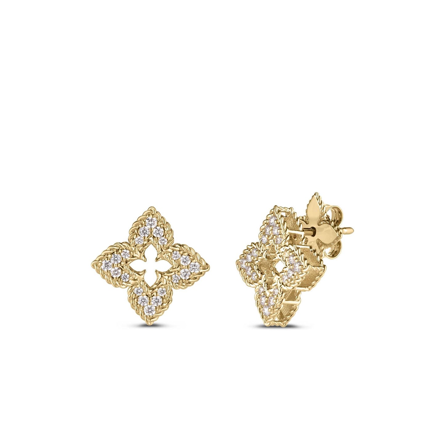 Roberto Coin Venetian Princess Pave Diamond Small Flower Stud Earrings in 18k Gold