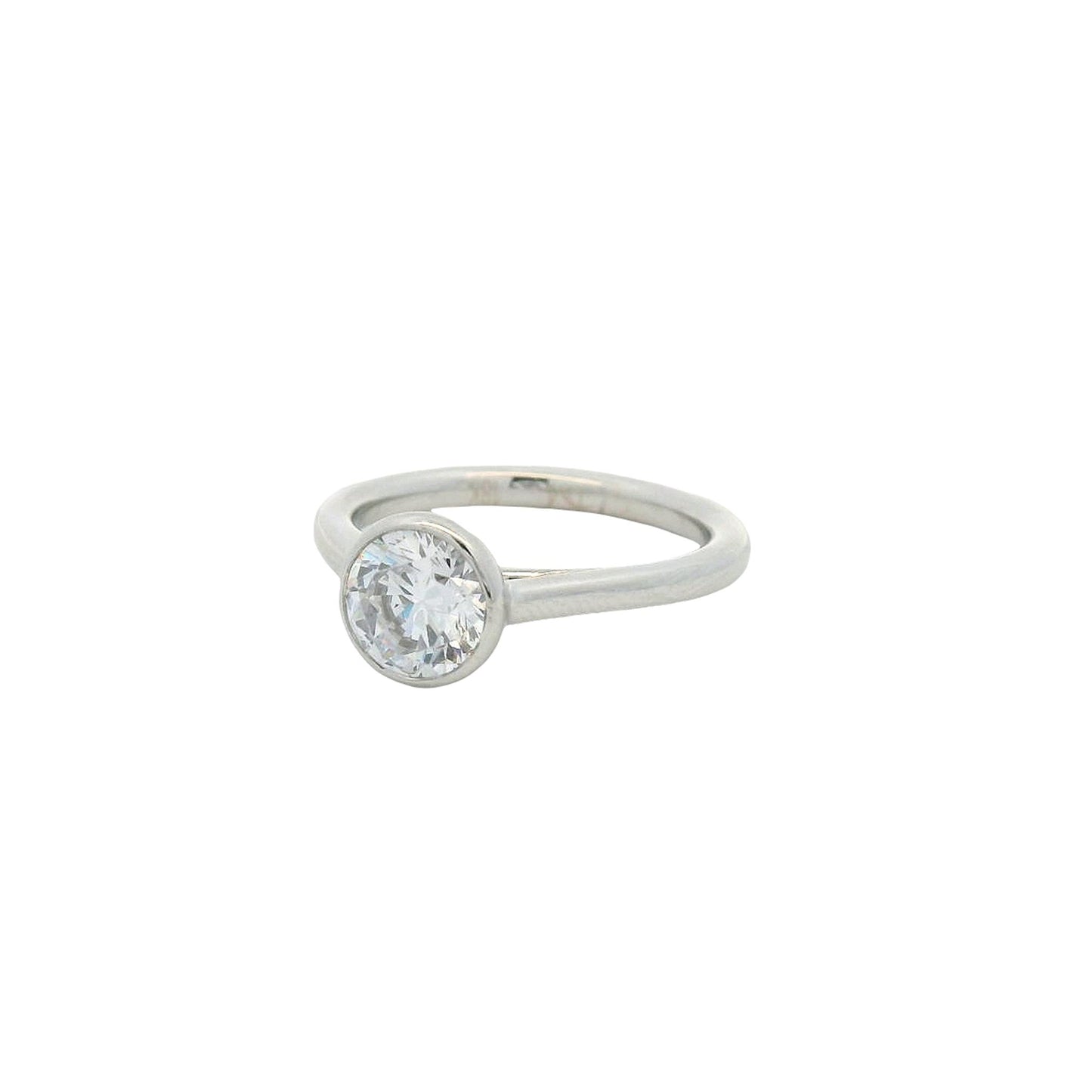 Round Bezel Set 18k White Gold Engagement Ring Setting