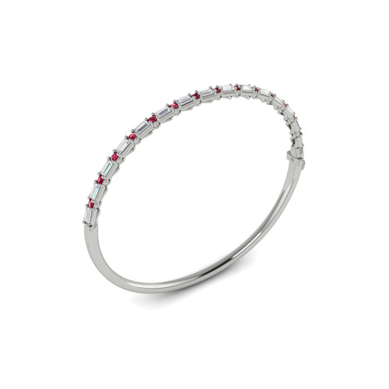 Vlora Baguette Cut Diamonds & Round Ruby Bangle in 14k White Gold