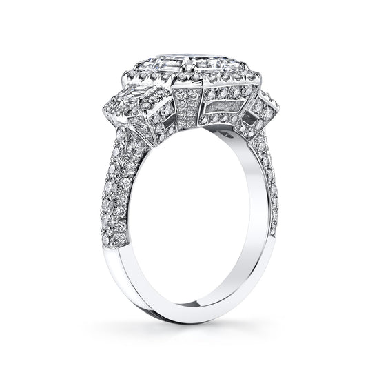 Joshua J Platinum 3ct Asscher-Cut Three Stone Ring