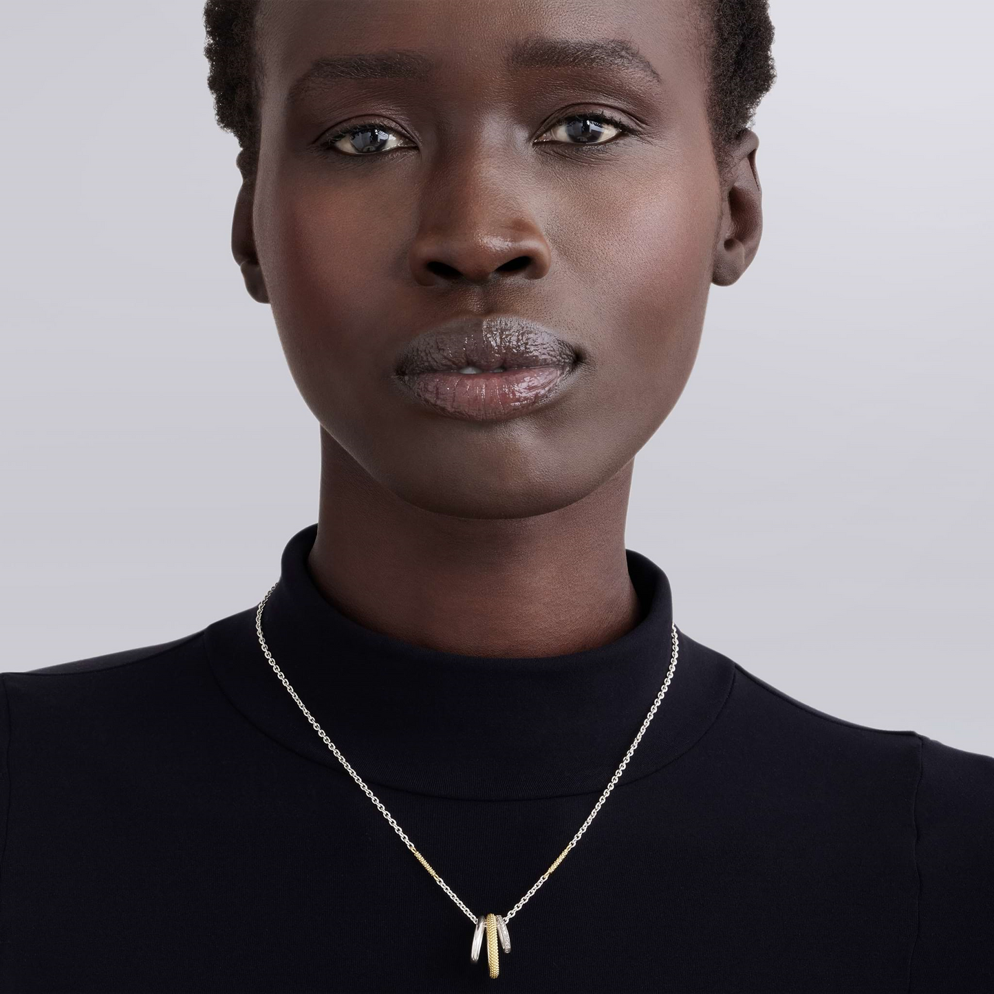 Lagos Two-Tone Three Ring Diamond Pendant Necklace