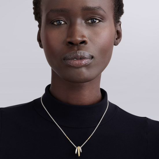 Lagos Two-Tone Three Ring Diamond Pendant Necklace