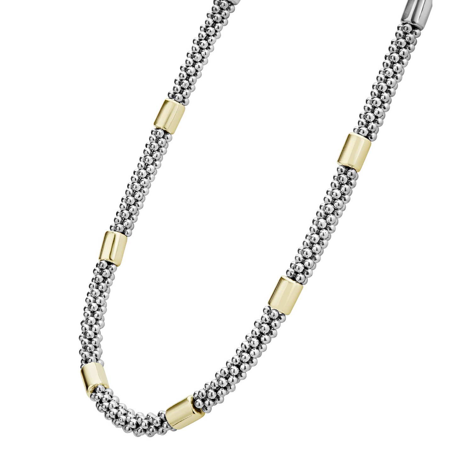 Lagos Two-Tone Station Caviar Necklace in Sterling Silver and 18k Gold