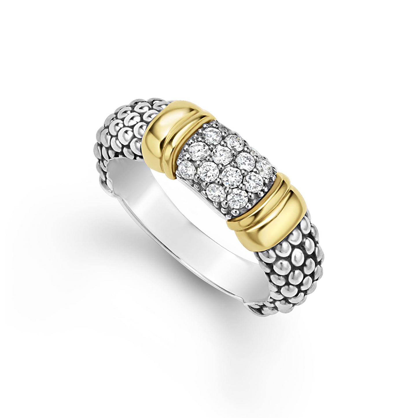 Lagos Two-Tone Caviar Diamond Ring in Sterling Silver and 18k Gold
