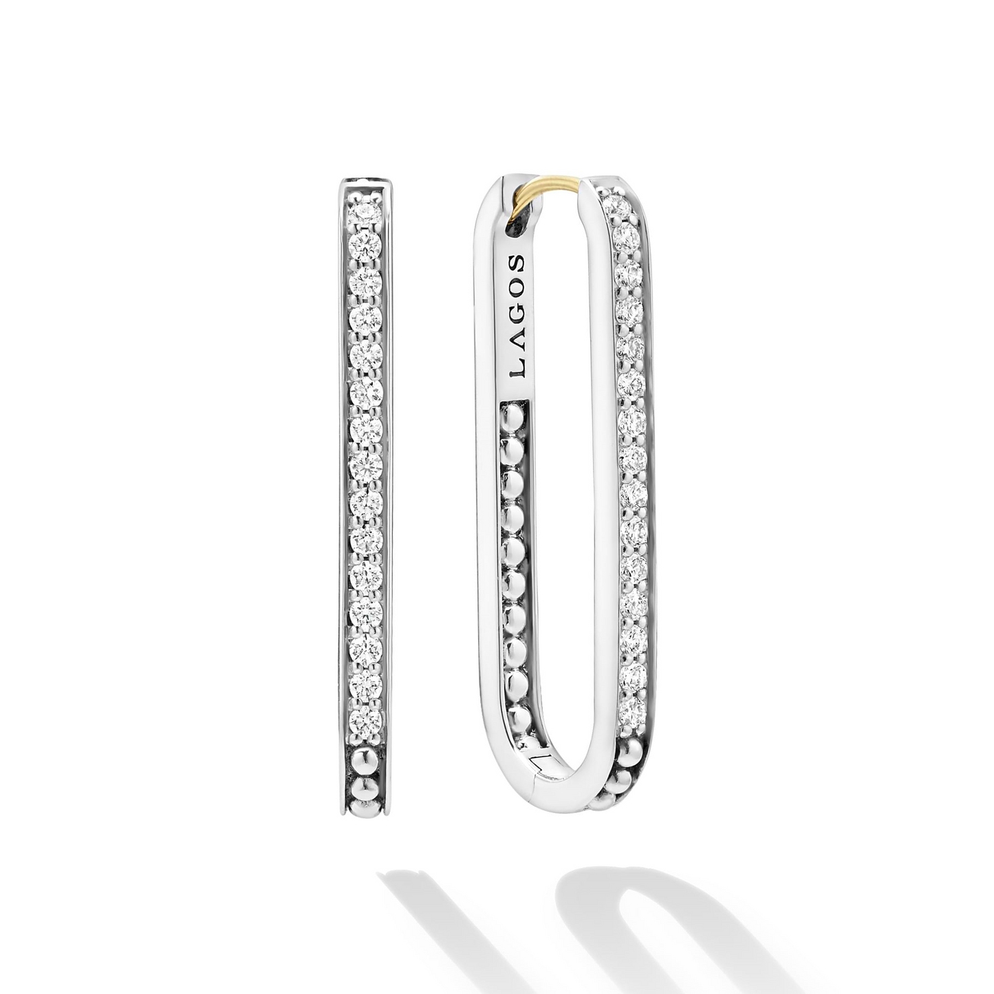 Lagos Large Linear Diamond Hoop Earrings in Sterling Silver