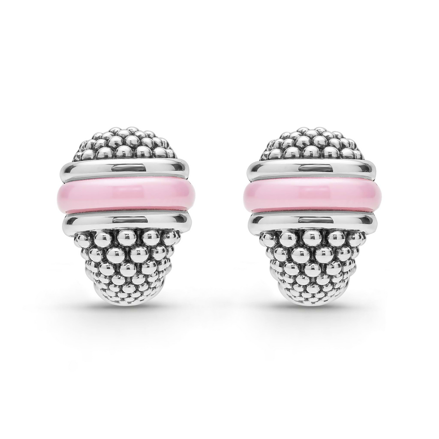 Lagos Ceramic Caviar Omega Clip Earrings in Sterling Silver and Pink Ceramic