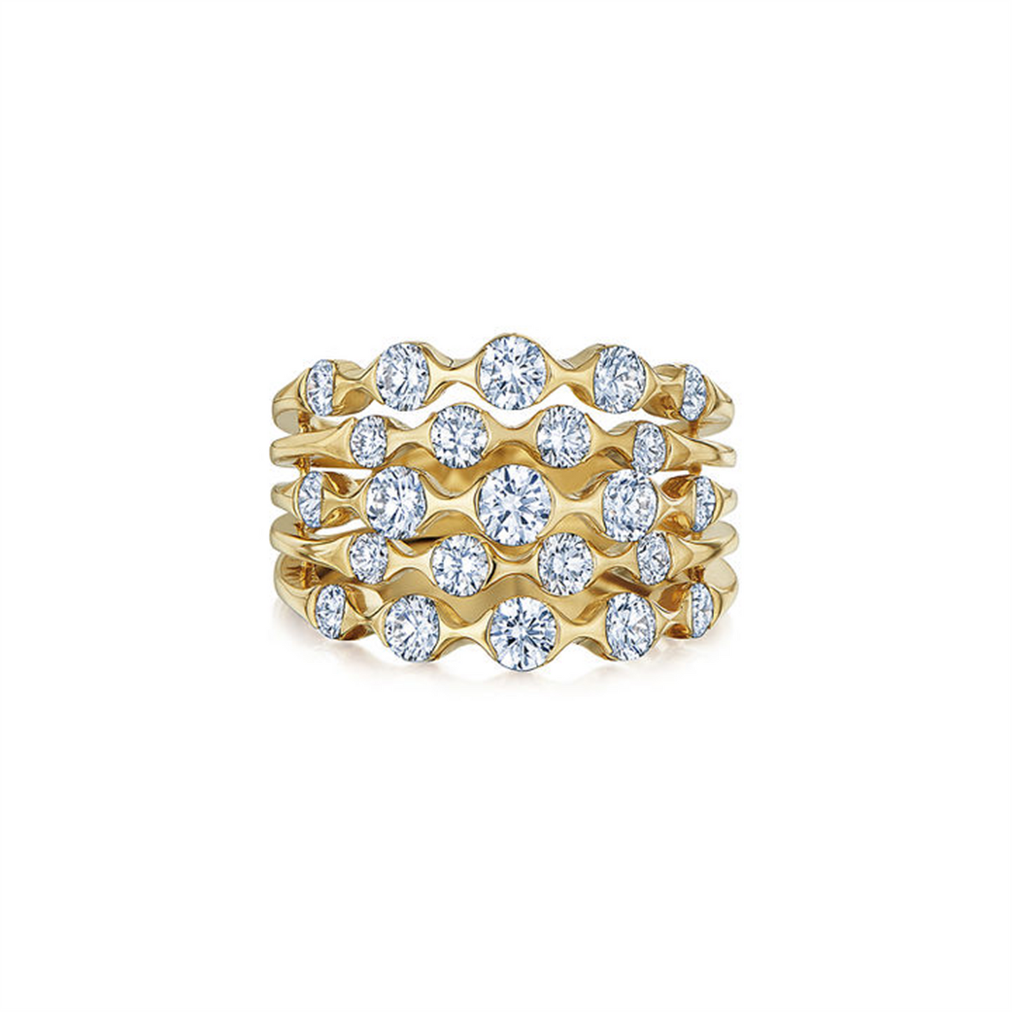 Kwiat Zen Five-Row Ring with Diamonds in 18k Gold