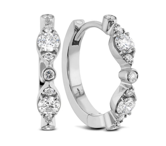 Hearts on Fire Bezel Regal Huggies Hoop Earrings in 18k White Gold