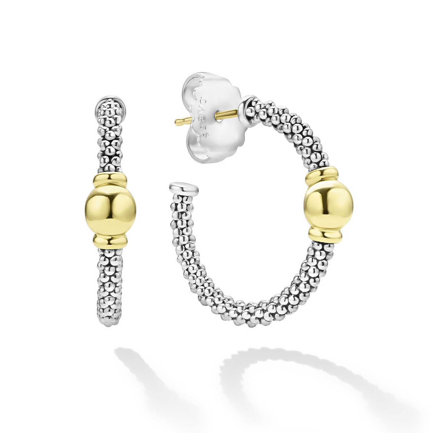 Lagos Two-Tone Station Hoop Earrings in Sterling Silver and 18k Gold