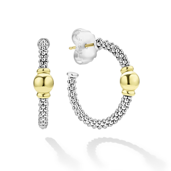 Lagos Two-Tone Station Hoop Earrings in Sterling Silver and 18k Gold