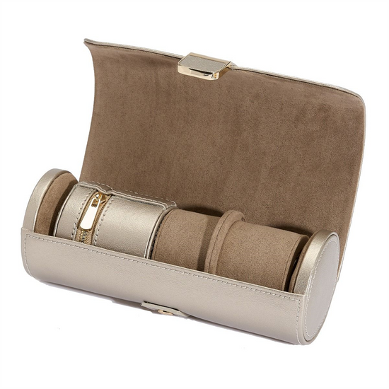 WOLF Palermo Double Watch Roll with Jewelry Pouch in Pewter