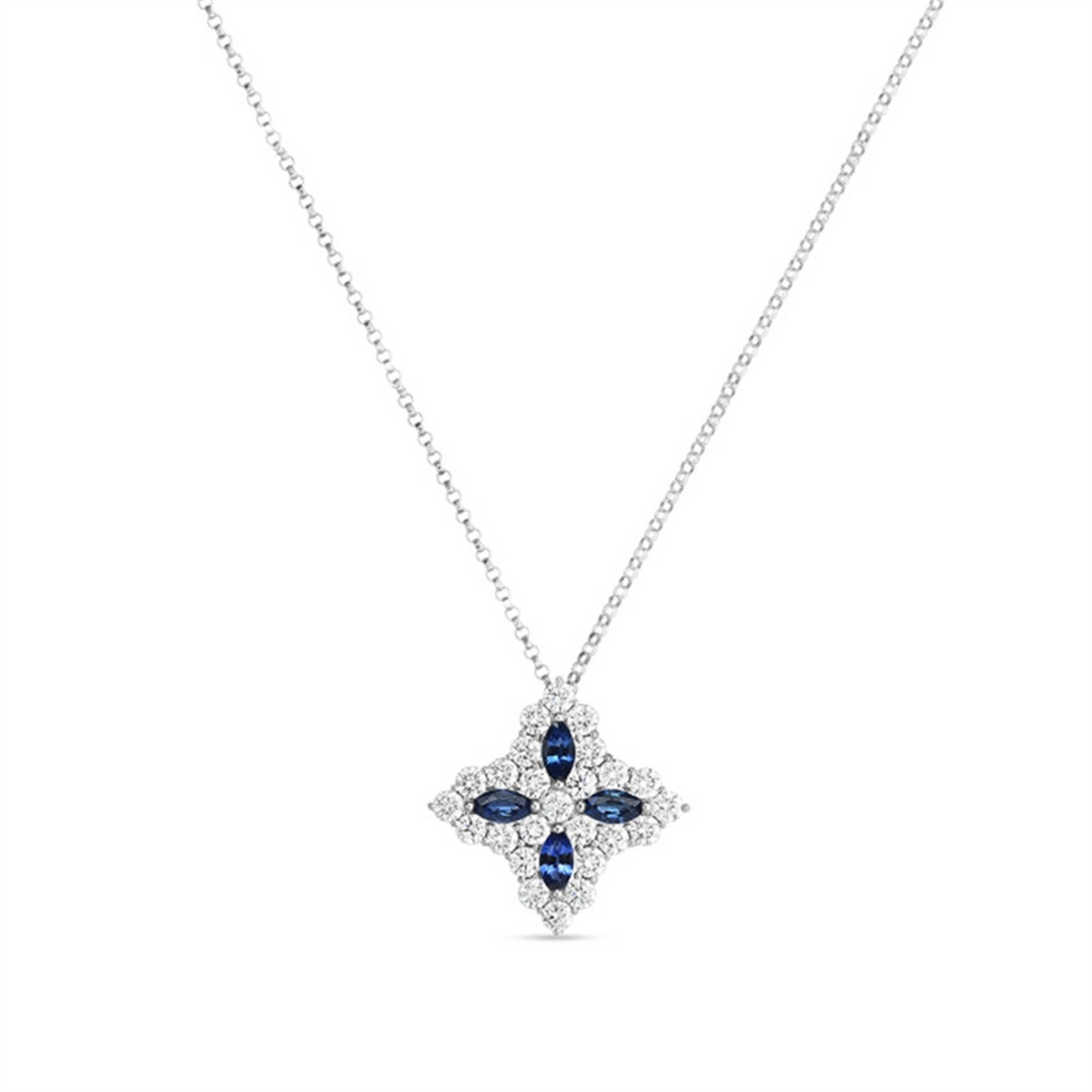 Roberto Coin Venetian Princess Diamond & Blue Sapphire Necklace in 18k White Gold