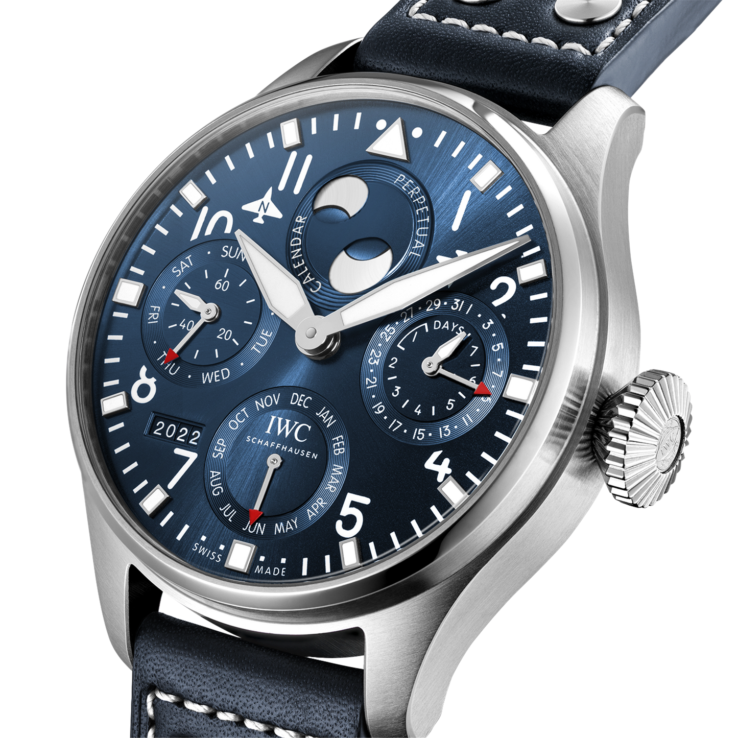 IWC Shaffhuasen Big Pilot's Watch Perpetual Calendar 46mm w/ Blue Dial & Blue Calf Strap