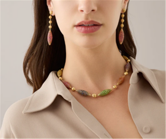 Marco Bicego Africa Chandelier Earrings with Pink Sapphire Pavé in 18k Gold