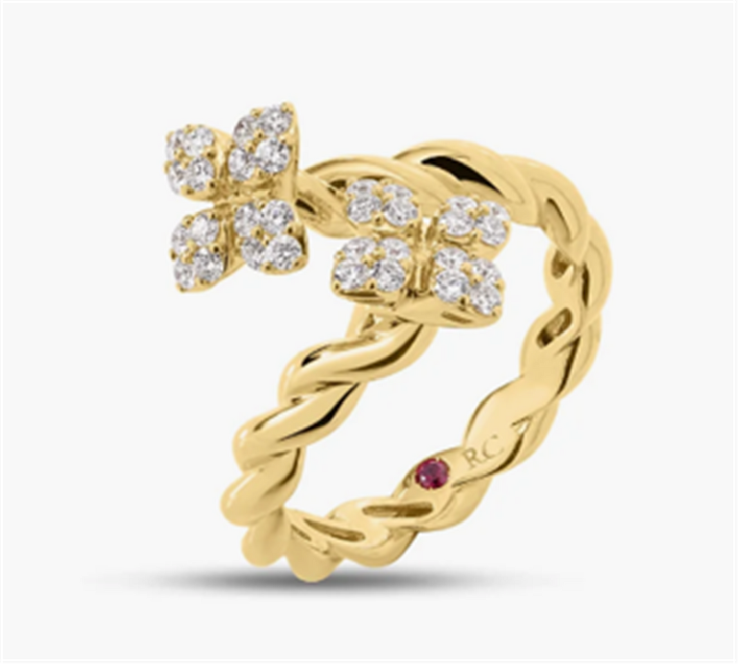 Roberto Coin Love In Verona Diamond Twist Bypass Ring in 18k Yellow Gold