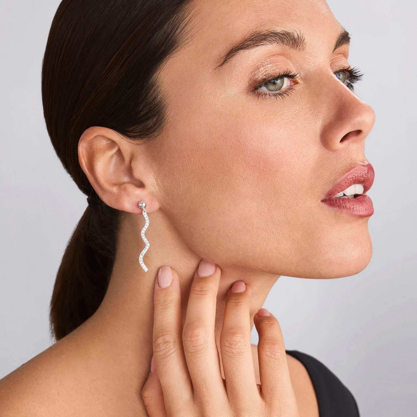 Lagos Large Wave Diamond Drop Earrings in Sterling Silver